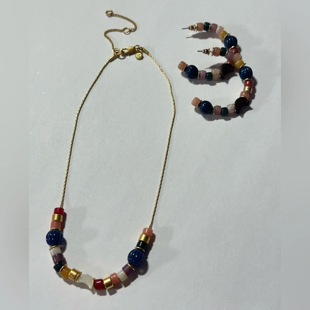 Madewell Plastic Beaded Necklace & Hoop Earring Set Moon Celestial Fairycore - Picture 2 of 2